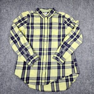 Stylus Womens Large Yellow Plaid Cotton Long Sleeve Button Down Shirt RN 93677